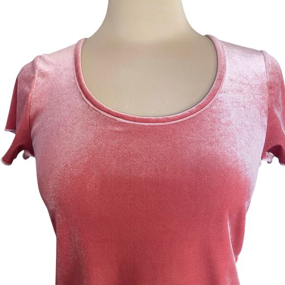 Abercrombie & Fitch Pink Velvet Short Sleeve Top Cropped Scoop Neck Sz MED Y2K - Picture 4 of 7